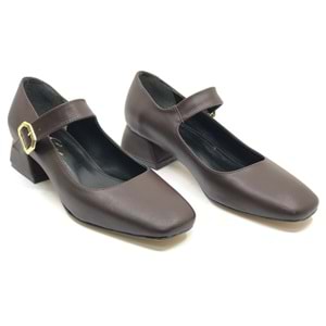 Feles Pars Jane Küt Burunlu Kadın Kısa Topuklu Kadın Babet Ayakkabı