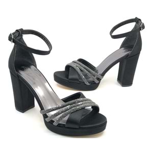 Feles Çapraz Üç Şerit Taşlı 10 cm Platform Topuklu Kadın Abiye Ayakkabı