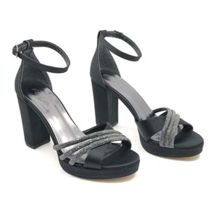 Feles Çapraz Üç Şerit Taşlı 10 cm Platform Topuklu Kadın Abiye Ayakkabı