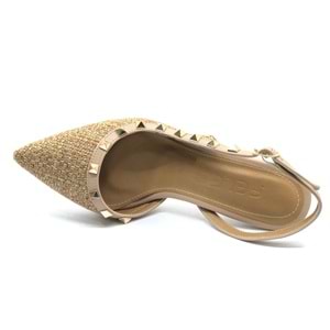 Feles Hasır Zımba Detaylı Arkası Açık Stiletto Kadın Topuklu Ayakkabı