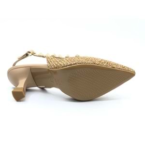 Feles Hasır Zımba Detaylı Arkası Açık Stiletto Kadın Topuklu Ayakkabı