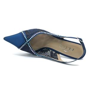 Feles Saten Dantel Taş Detaylı Arkası Açık Stiletto Kadın Topuklu Ayakkabı