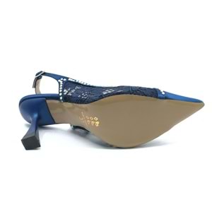 Feles Saten Dantel Taş Detaylı Arkası Açık Stiletto Kadın Topuklu Ayakkabı