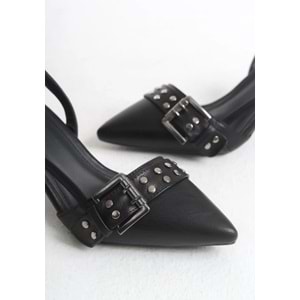 Feles Zımba Toka Detaylı Arkası Açık Stiletto Kadın Topuklu Ayakkabı