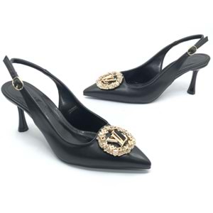 Feles Taşlı Toka Detaylı Arkası Açık Stiletto Kadın Topuklu Ayakkabı