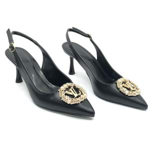 Feles Taşlı Toka Detaylı Arkası Açık Stiletto Kadın Topuklu Ayakkabı