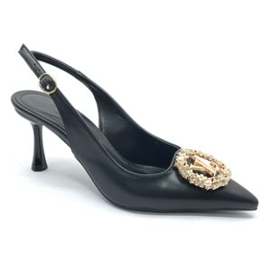 Feles Taşlı Toka Detaylı Arkası Açık Stiletto Kadın Topuklu Ayakkabı