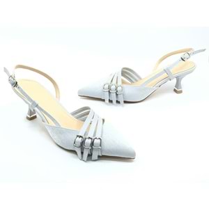 Feles Şeker Topuklu Üç Toka Detaylı Arkası Açık Stiletto Kadın Kısa Topuklu Ayakkabı