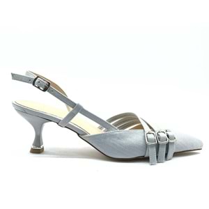 Feles Şeker Topuklu Üç Toka Detaylı Arkası Açık Stiletto Kadın Kısa Topuklu Ayakkabı