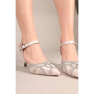 Feles Dantel Taşlı Topuklu Kadın Abiye Ayakkabı