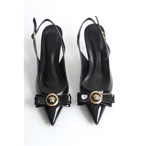 Feles Fiyonk Sarı Toka Detaylı Arkası Açık Stiletto Kadın Topuklu Ayakkabı