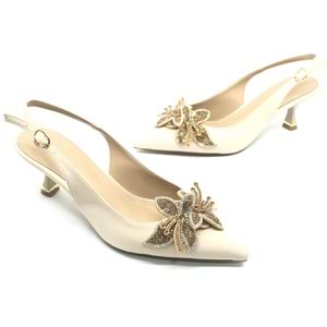 Feles Çiçek Taş Toka Detaylı Arkası Açık Stiletto Kadın Topuklu Ayakkabı