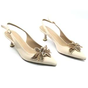 Feles Çiçek Taş Toka Detaylı Arkası Açık Stiletto Kadın Topuklu Ayakkabı