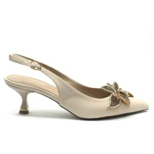 Feles Çiçek Taş Toka Detaylı Arkası Açık Stiletto Kadın Topuklu Ayakkabı