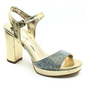 Feles Taşlı Platform Tek Bant Topuklu Kadın Abiye Ayakkabı