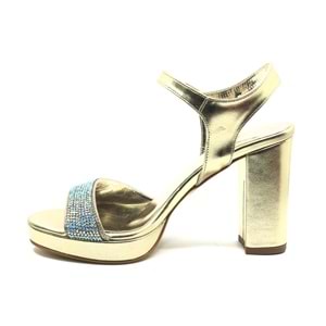 Feles Taşlı Platform Tek Bant Topuklu Kadın Abiye Ayakkabı