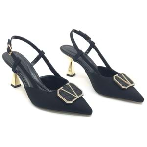 Feles V Toka Detaylı Arkası Açık Stiletto Kadın Topuklu Ayakkabı