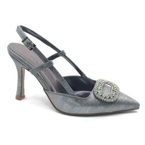 Feles Taş Toka Detaylı Arkası Açık Stiletto Kadın Topuklu Ayakkabı