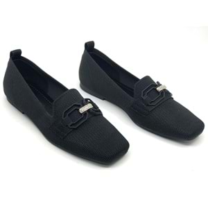 Feles Triko Toka Detaylı Küt Burun Kadın Babet Ayakkabı