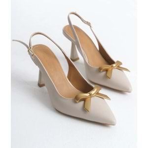 Feles Kurdela Toka Detaylı Arkası Açık Stiletto Kadın Topuklu Ayakkabı