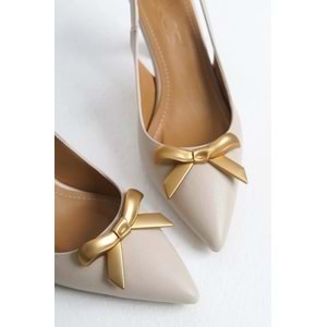 Feles Kurdela Toka Detaylı Arkası Açık Stiletto Kadın Topuklu Ayakkabı