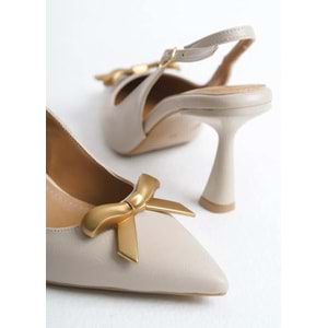 Feles Kurdela Toka Detaylı Arkası Açık Stiletto Kadın Topuklu Ayakkabı