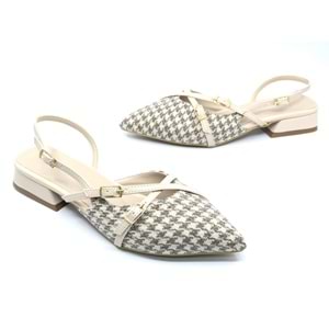 Feles Toka Detaylı Kısa Topuklu Arkası Açık Kadın Babet Ayakkabı