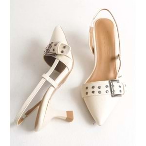 Feles Zımba Toka Detaylı Arkası Açık Stiletto Kadın Topuklu Ayakkabı