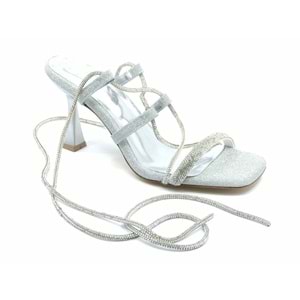 Feles Bilekten Bağlamalı Taş Detaylı Topuklu Kadın Abiye Ayakkabı