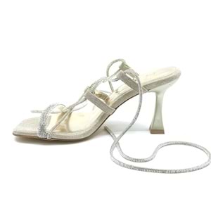 Feles Bilekten Bağlamalı Taş Detaylı Topuklu Kadın Abiye Ayakkabı