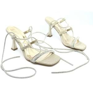 Feles Bilekten Bağlamalı Taş Detaylı Topuklu Kadın Abiye Ayakkabı