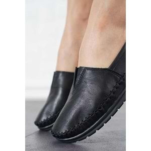 Ayakdaş Hakiki Deri Ortopedik Üstü Saraç Lastik Detaylı Kadın Babet Ayakkabı