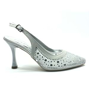 Feles Arkası Açık Şeffaf Taş Detaylı Sindirella Kadın Topuklu Ayakkabı