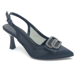 Feles Arkası Açık Yanı Şeffaf Taş Detaylı Kadın Topuklu Ayakkabı