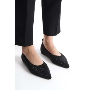 Feles Sivri Burun Taş Detaylı Kadın Babet Ayakkabı