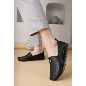 Ayakdaş Saraç Detaylı Şeffaf Taban Hakiki Deri Kadın Babet Ayakkabı