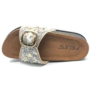 Feles Tek Toka Mantar Taban Taş Detaylı Kadın Terlik