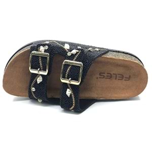 Feles Çift Toka Mantar Taban Taş Detaylı Kadın Terlik