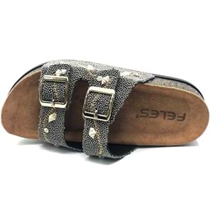 Feles Çift Toka Mantar Taban Taş Detaylı Kadın Terlik