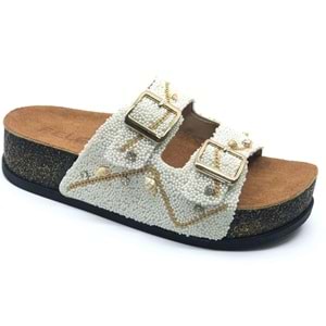 Feles Çift Toka Mantar Taban Taş Detaylı Kadın Terlik