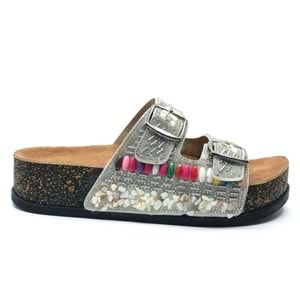 Feles Çift Toka Mantar Taban Taş Detaylı Kadın Terlik