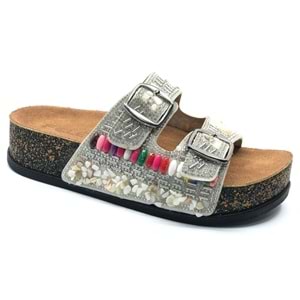 Feles Çift Toka Mantar Taban Taş Detaylı Kadın Terlik