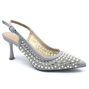 Feles Arkası Açık Zümrüt Taş Detaylı Stiletto Kadın Ayakkabı