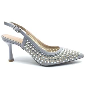 Feles Arkası Açık Zümrüt Taş Detaylı Stiletto Kadın Ayakkabı