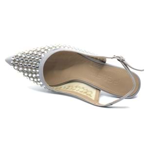 Feles Arkası Açık Zümrüt Taş Detaylı Stiletto Kadın Ayakkabı