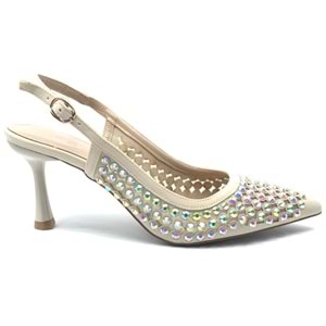 Feles Arkası Açık Zümrüt Taş Detaylı Stiletto Kadın Ayakkabı