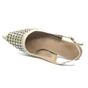 Feles Arkası Açık Zümrüt Taş Detaylı Stiletto Kadın Ayakkabı