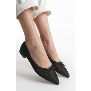 Feles Dantel Fiyonk Detaylı Sivri Burun Kadın Babet Ayakkabı