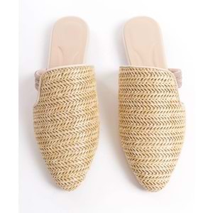 Feles İnce Taban Hasır Detaylı Kadın Terlik