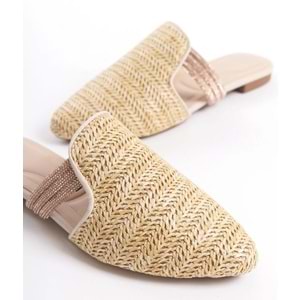 Feles İnce Taban Hasır Detaylı Kadın Terlik